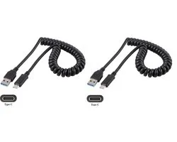2 pièces OneOne 0,4m câble USB C spiralé. Câble de charge robuste pour la voiture. Câble de charge compatible avec Kobo (Rakuten) eReader Elipsa, Elipsa 2E, Sage, Libra 2, Libra Colour, Clara 2E, Clara Colour, Clara BW - Kindle (Amazon) Scribe