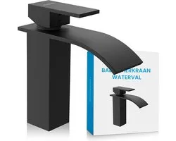 Bächlein Waterval Badkraan in Waterfall-Design, Eengreeps mengkraan met duurzame keramische cartridge en montage set, Mat Zwart Badkraan