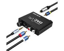 Convertisseur audio numérique vers analogique - Adaptateur audio 192 kHz - Convertisseur Digital SPDIF/Optique/Coaxial vers Stéréo Analogique G/D RCA et Jack 3,5 mm avec réglage du volume - Câble optique et adaptateur secteur inclus