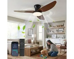 Rosnek Plafondventilator met Verlichting Hout - 100cm Stille DC Motor - LED Plafondlamp met Ventilator Dimbaar - Zomer en Winterstand - Woonkamer