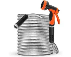 FlinQ RVS Flexibele Tuinslang tot 15 meter - Waterslang met Sproeikop - Flexibel dus geen Knopen