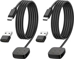 aceyoon 2 stuks USB C oplaadkabel voor Fitbit Versa 3 / Versa 4 / Sense / Sense 2, 1,2 m magnetische oplader voor Google Pixel Watch 2 3 met 2 USB-adapters