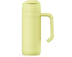 Thermosbeker Ecobotl - Epic Brew Flask 400 ml - Pastelgeel - Herbruikbare Koffiebeker - Reisbeker - Coffee to go beker - RVS - Met handvat en draagriem