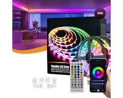 Lucion® Led light strip 10 meter - led strip - Smart Light - Led light strip - Licht strip - Gaming accesoires - Bluetooth verlichting te bedienen via telefoon en afstandsbediening - Met 4x koppelstuk