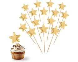 Pack of 50 Cupcake Toppers - Muffin Decoration - Leather Reflective Glitter - Cake Decoration - Gold Star Glitter - Star Cake Decoration - Engagement Wedding Mini Cake Attachments voor Feestjes