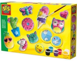 SES Creative - Gieten en Schilderen - Vrolijke Figuren - gips gieten - vormpjes, gips, verf, penseel en gladstrijkkam - knutselen voor kinderen