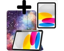 iPad 10 2022 Cover Luxe Case Book Case Hard Cover With Pencil Holder With Screen Protector - iPad 2022 Case Bookcase - Galaxy