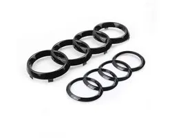 Emblème de Calandre Audi 273 mm Noir – Logo de Calandre Avant avec Système de Clic – Convient à Plusieurs Modèles