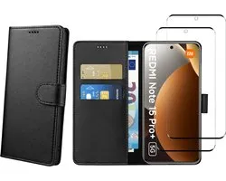 Coque pour Xiaomi Redmi Note 15 Pro Plus 5G et 2 Verres Trempé - Portefeuille Noir Rabat Clapet Aimanté Rangement Cartes Phonillico®
