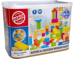 Heros Blocs en Bois Naturel et Colorés – Blocs – 60 Blocs de Construction – Grand Ensemble – Bois FSC – Fabriqué en Allemagne – Construction Créative – À partir de 1 an