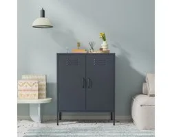 Lendo Online Dressoir - Lockerkast - Opbergkast - Kast industrieel - Industriële kast met verstelbare planken - Archiefkast - Metalen Kast - Kantoorkast - 80x40x100 cm (LxBxH) - Gepoedercoat staal - Metaal - Antraciet