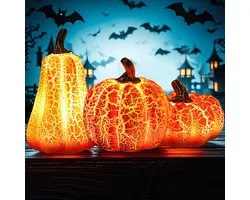 Décoration d'automne 3 pièces avec LED - Automne Halloween - Halloween vintage - Citrouille