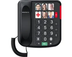 Téléphone fixe pour seniors Protectly - Bouton d'urgence SOS - Téléphone mobile pour seniors - Téléphone fixe - Grandes touches (photo) et chiffres - Volume fort - En néerlandais - Plug & Play