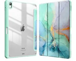 Sounix Housse de tablette compatible Apple iPad 11 (2025) A16 / Apple iPad 10.9 (2022) - Housse avec découpe pour porte-crayon - Marbre Vert