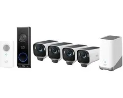 eufy Security eufyCam S3 Pro MaxColor Vision 4K 4-Cam Set inclusief Homebase 3 + E340 2K Draadloze Video Deurbel Inclusief Chime - Bundelvoordeel