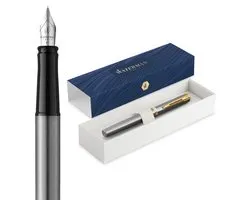 Stylo Plume Waterman Impression | Pointe Moyenne avec Recharge d'Encre Bleue | Acier Inoxydable avec Finition Dorée | Coffret Cadeau