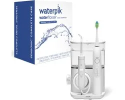 Ensemble hydropulseur Waterpik Sensonic Complete Care, brosse à dents électrique rechargeable et hydropulseur, CC-04, Wit. L'emballage peut varier.