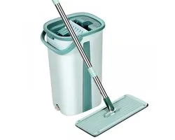 Dweil en Wringemmer Set - Blauw - Microvezel Dweil + Emmer + 2 Accessoires - Compacte Opslag - Was- en Droogsysteem