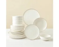 Service de table Karaca Stream Bone Meridian – 24 pièces – 6 personnes – Blanc avec détails dorés – Vaisselle de luxe en Bone China