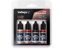 Vallejo Hobbyverf Acrylverf - 77254 True Metallic Metal - Robijn Rood Kleurenset - Acryl Set - 4x Verf set - 4x 18 ml