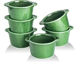 Brulee Ramekins Keramische kommen - VICRAYS Mini Vanille Mokken 8 Ounce Oven Safe Bowls Soufflé Kommen voor Bakken Enkele Braadpan Dipsaus Pioneer Woman Groen Pack van 6