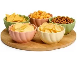 Excellent Houseware Serveerplank - incl 5x schaaltjes - D27 cm - bamboe hout - borrelplank - tapas