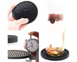 Drink Coasters Set of 6 in Holder, Cup Coaster for Drinks Deep Grooved Absorbent Coaster Protect Furniture from Damage Large 4 inch Cup Mat (zwart)