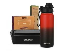Blikkie RVS Schoolset - Drinkfles 500 ml & Lunchbox 1200 ml met Divider - Broodtrommel - Thermosbeker voor Kinderen - BPA-Vrij - Rood en Zwart - Back to School