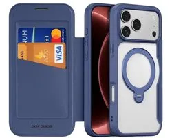Dux Ducis Skin X Pro Hoesje Geschikt voor Apple iPhone 18 Pro / 17 Pro - Compatibel met MagSafe / Qi2 - RFID Book Case met Pasjeshouder - 360° Ring Kickstand Standaard - Blauw