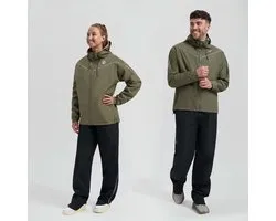 Rogelli Commuter Essential Regenpak Dames en Heren - Waterdicht - Regenjas en Regenbroek - Groen Zwart - Maat XXL
