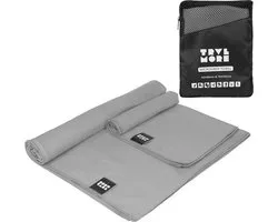 TRVLMORE Microvezel Handdoek - Set van 2 - S (40x80CM) & L (76x150CM) - Sneldrogende Reishanddoek - Strandlaken - Badlaken - Grijs