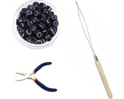 Combo_Microring avec silicone 100 pcs_ contient [microring avec silicone couleur noir + micro anneau boucle + micro anneau insert pince]