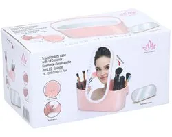 Edco beautycase make-up organizer met LED-spiegel roze reisformaat.