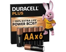 Piles alcalines Duracell Plus AA - 1,5 V, LR6 - paquet de 6