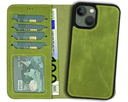 Pulledro geschikt voor iPhone 14 Plus leren uitneembare BookCase hoesje - Ɠold Ɠreen