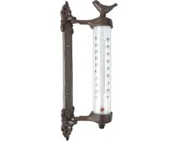 Esschert Design Wandthermometer - gietijzer - met vogel - 27 cm - temperatuurmeter