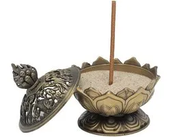 Zentana  Wierookbrander Lotus Multifunctioneel - Metaal Met Deksel - Bronskleurig