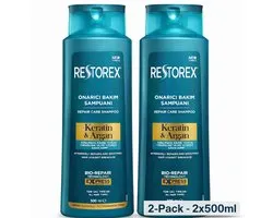 Restorex Keratin & Argan Shampoo 2-Pack 2x500ml – Repair Shampoo for Damaged Hair – Strength & Shine