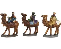 Set van 3 Heilige Drie Koningen met Kamelen - Multicolor - 10 cm - Hars Figuren voor Kerststal - Voor Religieuze Decoratie