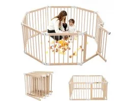 Elissio Grondbox - Babybox - Inklapbare Speelbox - Kinderbox - Playpen Baby - Voorgemonteerd - 130 x 130 x 70 cm - Incl. NL Handleiding - Naturel Hout