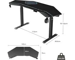 Electric Height Adjustable Wing-Shaped Gaming Desk 180 x 76 cm – Large Carbon Fiber Surface, Dual Motor, Adjustable for Home Office, Studio, Streaming, and Gaming – Abkantoor