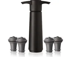 Vacu Vin Wine Saver Zwart | Vacuüm Wijnpomp | 4 Vacuum Wine Stoppers
