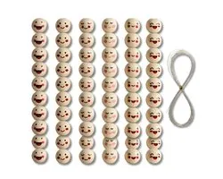 SHI-HELOE® Perles en bois - Perles en bois avec visages – Kit de perles DIY 60 pièces – Incl. 4m de fil élastique – 20 mm – 6 styles