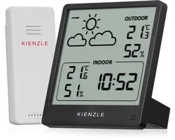 Kienzle Weerstation - Slim Weerstation - Thermo-, Hygrometer - Vierkant - Zwart