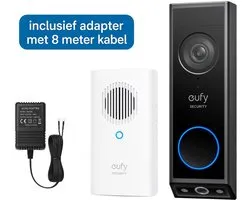 Sonnette vidéo eufy Security E340 avec carillon – Sonnette vidéo – Technologie Dual Cam , résolution Full HD 2K , vision nocturne couleur, détection de colis par IA + adaptateur de sonnette avec câble de 8 mètres – Offre groupée