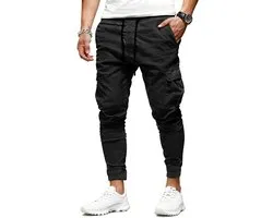 Pantalons Homme Pantalons Cargo Pantalons de Jogging Cargo Chino Pantalons de Sport en Coton Pantalons de Travail Pantalons de Randonnée en Plein Air Pantalons Décontractés Taille Élastique Cordon de Serrage avec Poches S-2XL
