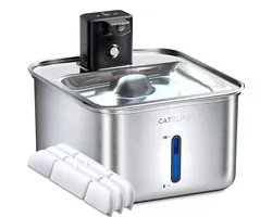 CatElite® - Fontaine chat en acier inoxydable - Distributeur d'eau avec capteur et batterie - 3 Filtres inclus - Fontaine à eau pour chat 2,5 L - Fontaine pour chat - Silencieuse - Entièrement en acier inoxydable