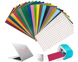 Kit de 20 feuilles de vinyle intelligent permanent avec 4 films de transfert pour traceur, accessoires en vinyle adhésif de 14 x 30,5 cm pour projets créatifs et Cricut Joy