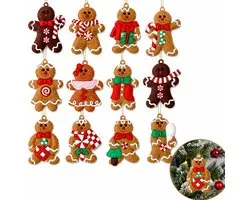 Koekemannetjes Kerstversiering - 12 Stuks - Gingerbread Ornamenten - Kersthangers Peperkoek Figuren - Kerstboomversiering - Kerstdecoratie voor Binnen - Bruin