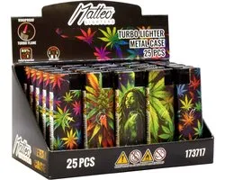 Briquets turbo Matteo Metal Case - Neon Rasta Cannabis - Impression 3D - Lot de 5 pièces